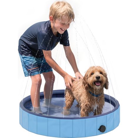 Piscine pliable pour petits chiens avec arroseur, en PVC antidérapant et résistant à l'usure, Ø80 x 20 cm, bleu clair (1/5)