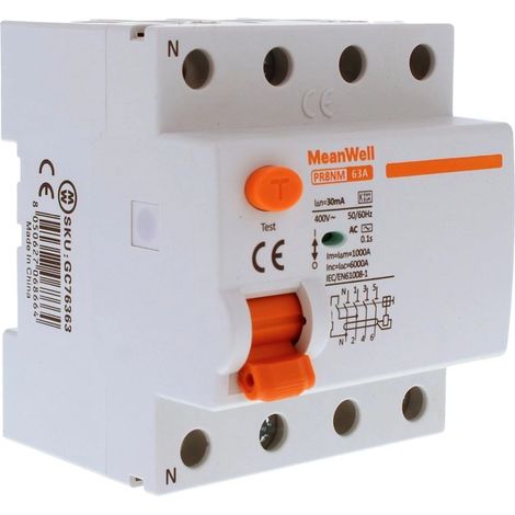 A2ZWORLD RCCB Interruttore Differenziale Puro Tipo AC 3P+N 4M 6000A 63A AC 400V IP20 IEC61008-1 PR8NM, Disponibili 30mA 300mA (30mA/0.03A) (1/5)