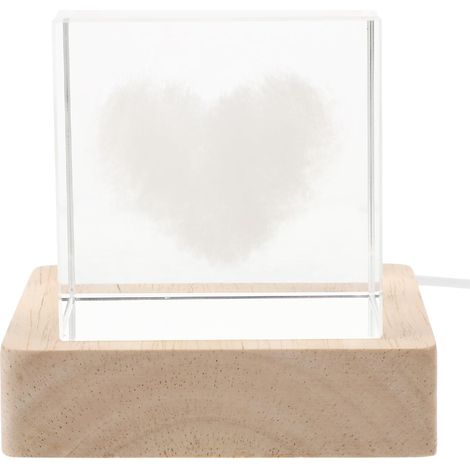 Lampe de Nuit Cube Lumineux avec Base en Bois et Verre (1/5)