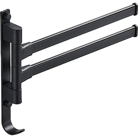 Toallero giratorio con gancho, montaje en pared con giro de 180°, toallero de aluminio, negro (2 brazos) (1/5)