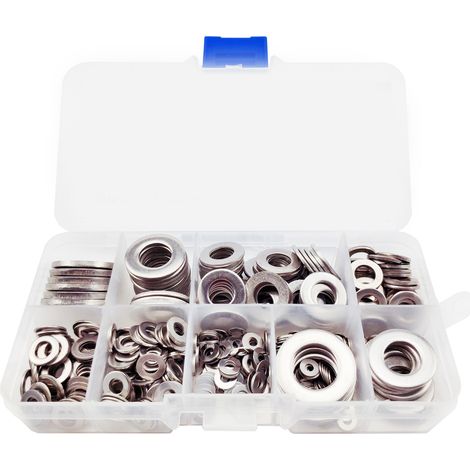 Rondelles, rondelles plates pour vis, 580 pièces Kit d'assortiment de rondelles plates en acier inoxydable M2 M2.5 M3 M4 M5 M6 M8 M10 M12 9 tailles (1/4)