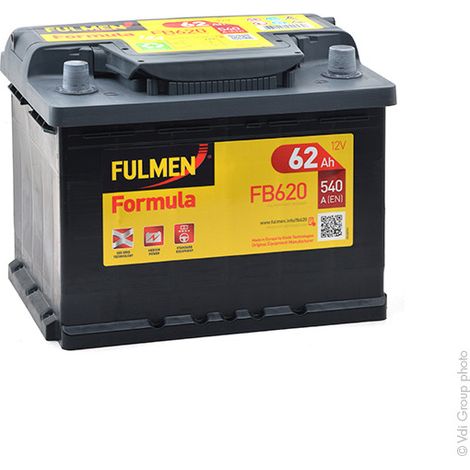 Batterie voiture 12V 62Ah – FB620 – Plomb Calcium – 540A – Compatible Fiat, Peugeot, BMW, Renault – Fulmen (1/5)