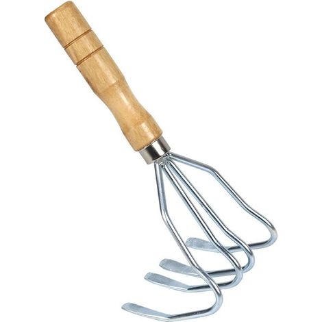 NALOOKAMIC 1PC Four Prong Rake Metal Rake Gardening Rake Tools Spring Prong Rake Cleaning Tool Tools Agricultural Tool Four Rake Cultivator in (1/5)