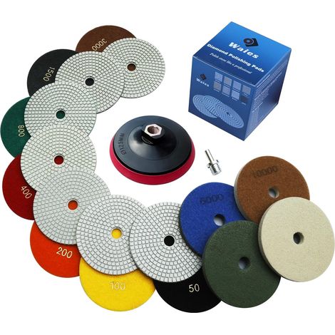 Lot de 11 Disques à Polir le Diamant 5 Pouces (125mm) M14 pour Béton Granit Marbre Pierre - Grains 50-10000 pour Polisseuse et Perceuse (1/5)