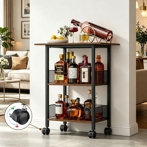Freestanding Bar for Whiskey, 3 Tier Bar Cabinets Mini Bar Wine Table Whiskey Liquor Bottle Display Stand, Corner Cabinet for Kitchen, Dining Room, Living Room