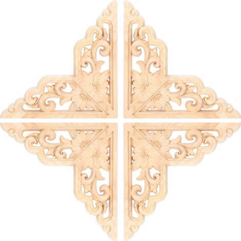 Lot de 4 appliques en bois sculpté pour décoration de meubles, coins ornés en bois pour maison. (1/5)