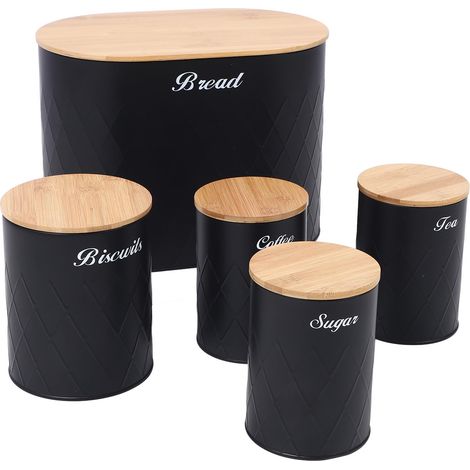 Boîte de rangement pour pains en forme de petit tambour noir, pot de rangement de cuisine