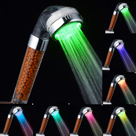 Pommeau de douche LED multicolore 235x80mm, douchette lumineuse pour spa et salle de bain, économie d'eau haute pression, filtration triple et ions négatifs purifiants (1/5)