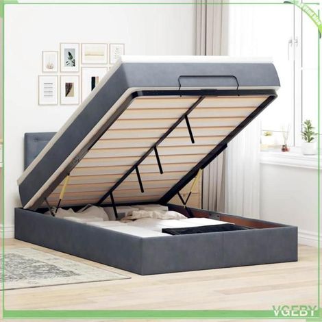 Cadre de lit ottoman - 120x200 - Velours gris foncé - Rangement hydraulique - Matelas inclus (1/5)