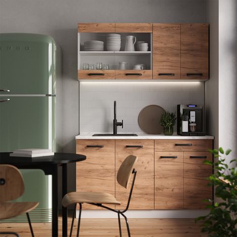 Cocina versátil R-Line, Oro potencia roble/blanco, 140 cm sin encimera, Vicco
