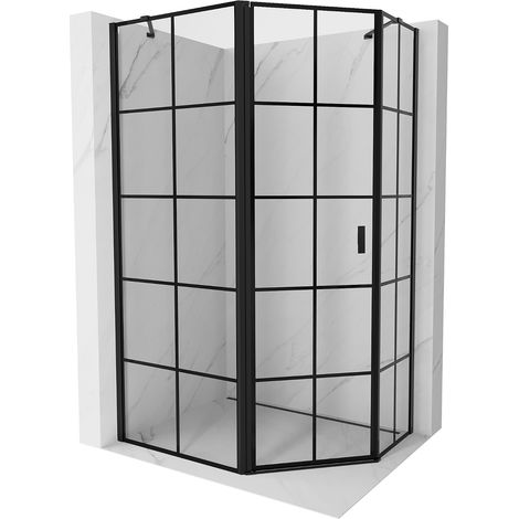 Mexen Mist cabina de ducha pentagonal asimétrica abatible izquierda 100 x 90 cm, rejilla negra, negra - 8A8-100-090-70-77-L (1/5)