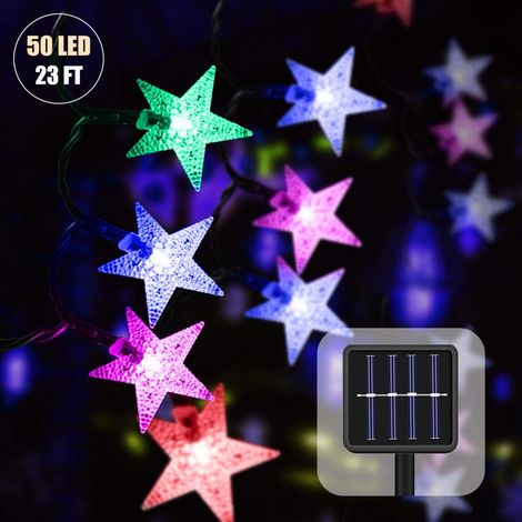 MINKUROW Solar Lichterkette Outdoor mit Lichtsensor 7M 50 LEDs Wasserdichte Lichterkette Sterne Kristallkugeln Weihnachtsbeleuchtung Dekoration für Gartenbaumpartys drinnen und draußen (Mehrfarbig) (1/5)