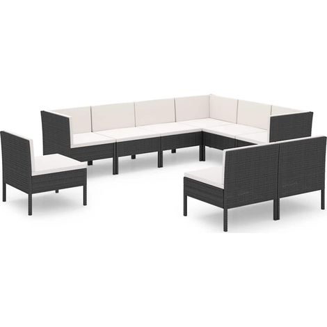 Maison Exclusive - Set Divani da Giardino 9 pz con Cuscini in Polyrattan Nero (1/5)