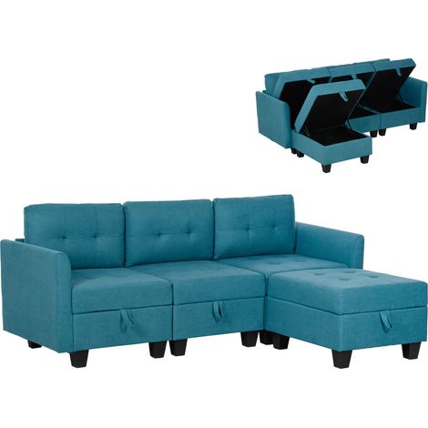 'L' Shape Modular Sofa, with Storage - Light Blue (1/5)