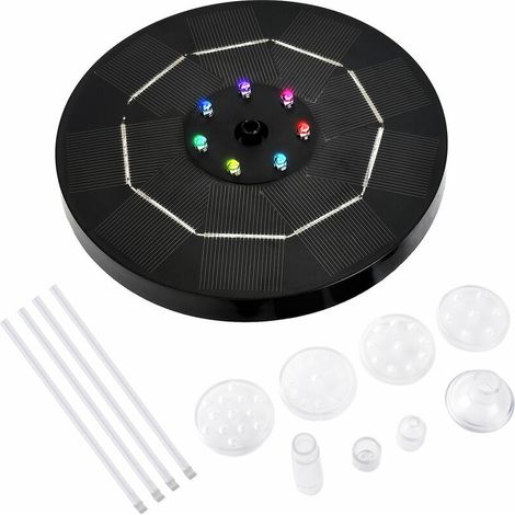 Pompe de fontaine solaire à LED 3,5 W avec lumière dégradée colorée Batterie 1800 mAh 6 buses Pompe de fontaine pour bain d'oiseaux pour bain d'oiseaux Jardin Étang Patio Cyclisme sur l'eau, Blanc (1/5)