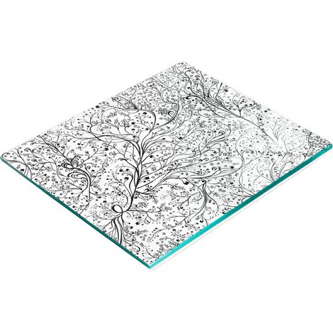Tablero de vidrio elegante y resistente con estampado de ramas entrelazadas, 60 x 52 cm.