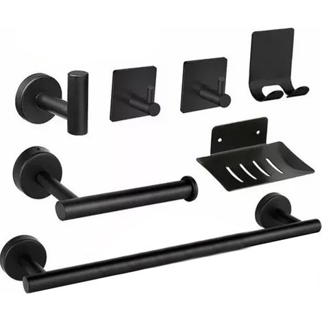Crochet de suspension robuste en acier inoxydable 304, crochet de suspension en métal, porte-serviettes, barre porte-serviettes, ensemble d'accessoires de salle de bain noir (1/5)