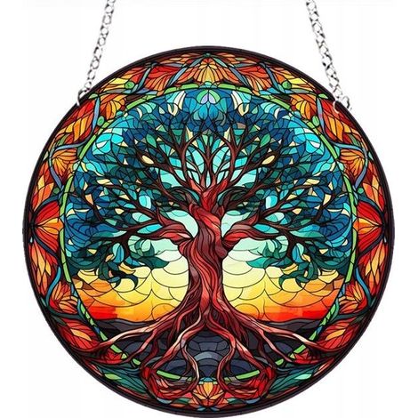 Decorazione in vetro colorato da appendere, in acrilico, casa, bella felicità, albero XL (1/5)