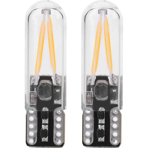 Paire d'ampoules LED W5W T10 8-28V verre COB filament jaune pour éclairage intérieur lecteur DRL clignotant voiture (1/5)