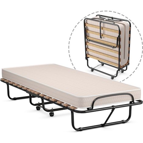 Letto pieghevole con materasso in memory foam struttura resistente e 4 ruote girevoli, Lettino per casa ufficio (1/4)