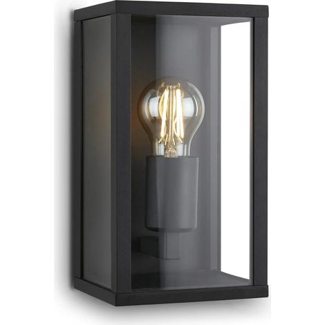 Lámpara exterior, 1 luz, IP44, metal-vidrio, negro, casquillo E27 (1/5)