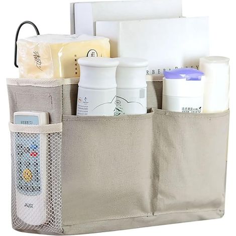 Organisateur de Chevet,Sacs de Chevet Lit Multifonctionnel Panier Suspendu de Chevet,Imperméable Poche de lit avec Crochet en Fer,pour lit,Bureau,Maison,école,dortoir(Gris) (1/5)