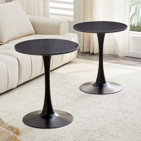 Table d'appoint ronde 60 cm noire en MDF et métal avec plateau effet marbre, style mid-century, pieds stables (1/5)