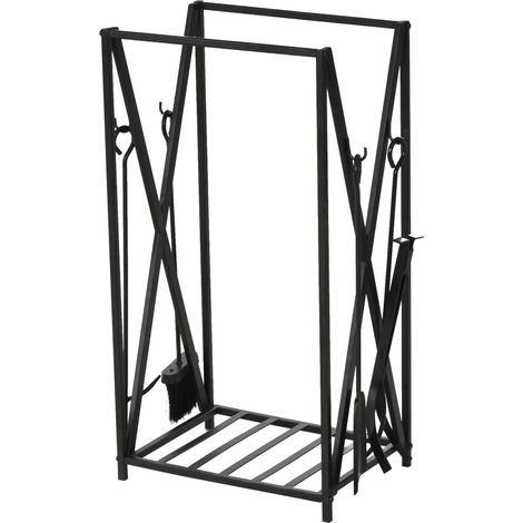 Portalegna per Camino con 4 Attrezzi 46x30x76 cm in Acciaio Nero (1/5)
