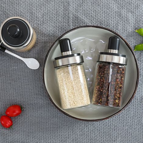 Pot à épices en verre transparent avec cuillère intégrée pour la cuisine (1/5)