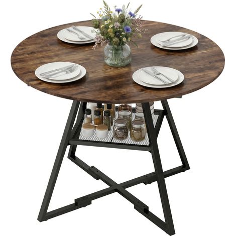 HOMCOM Tavolo 4 Persone, 100 cm Rotondo, Ripiano Marrone Rustico (1/5)