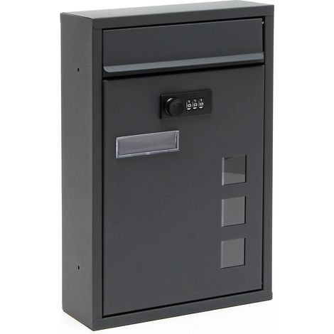 Wiltec Cassetta postale singola antracite con serratura a combinazione e vetrino portanome