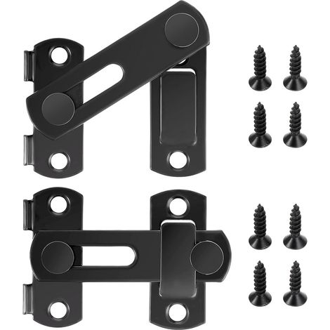 Shine Home Serrure coulissante, verrou de porte, 2 pièces, acier inoxydable, noir, loquet à bascule avec vis fixe, verrou de porte, verrou de serrure, poignée coulissante pour maison, cour, jardin, po