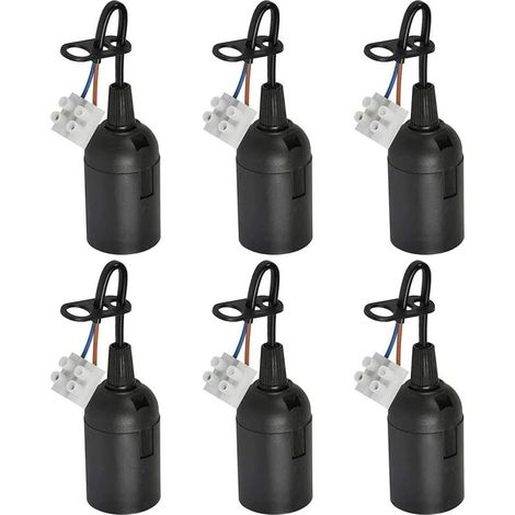 E27 2A 250V Replacement Lamp Holder with Cable (Max. 60W) Black Renovation Socket Construction Site Socket - 6 Pieces (1/5)
