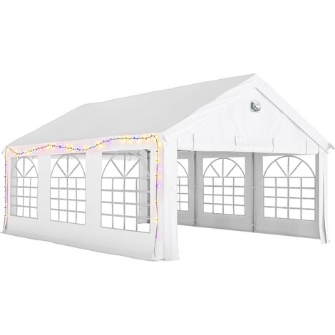 Tendone da Giardino Gazebo per Feste 598x394x302 cm con Finestre e 4 Pareti Laterali Rimovibili in Acciaio e PE Bianco (1/5)