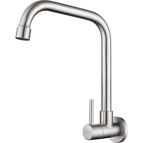 Robinet Mural Eau Froide pour Cuisine, Mitigeur Evier Mural Brossé Anti-empreinte, Robinetterie Pivotant à 360° en Acier Inoxydable, Mousseur Démontable (1/5)
