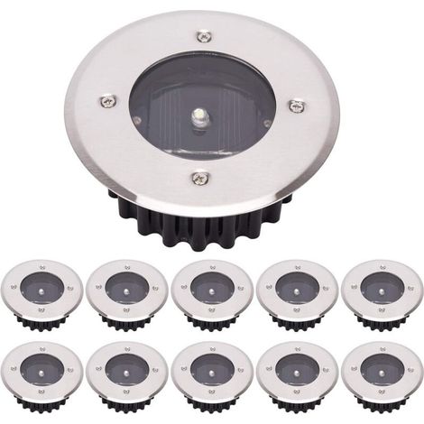 LED Lampe solaire au sol 10 Pack, lumière extérieure, Réverbère Lumières, Ensevelies Lumière, étanche IP65 (Blanc Froid, Rond) [Classe énergétique A+]-LIAIKI (1/5)