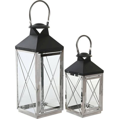 Lanterne moderne chromée en acier et verre style contemporain - noir et argent chromé (1/4)