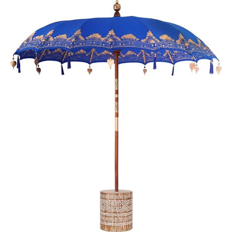 Parasol de jardin,Parasol balinais 260 Bleu 210-220 cm Coton et bois massif CFW79972 (1/5)
