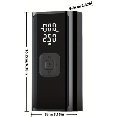 Gonfleur de pneus portable VP-33 Avec manomètre numérique et lumière LED, compatible avec les appareils USB-C, design élégant et durable, L (FMY) (1/5)