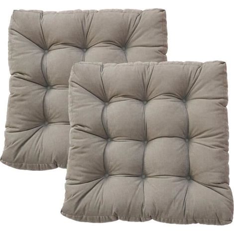 Coussin de Chaise, 2 pièces Épaissi Coton PP Rempli Coussins d'assise avec Sangles de Retenue, 55x55x10 cm,B (1/3)