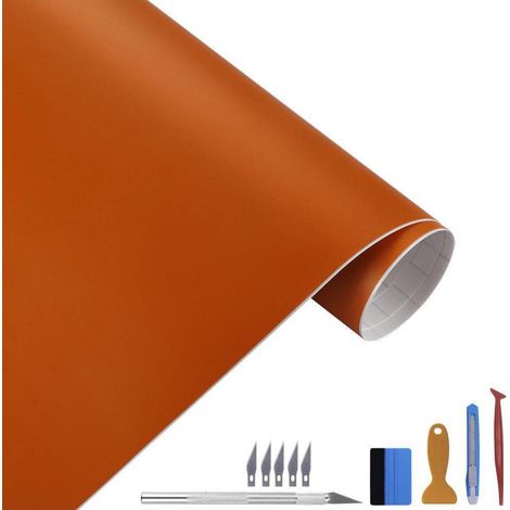 Matte Vinylfolie Orange 30x300cm, selbstklebend, blasenfrei, für Außenbereich, inkl. Werkzeug (1/5)