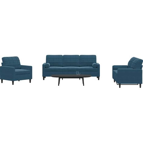 vidaXL Ensemble de canapés 3pcs et coussins et traversins bleu velours (1/5)