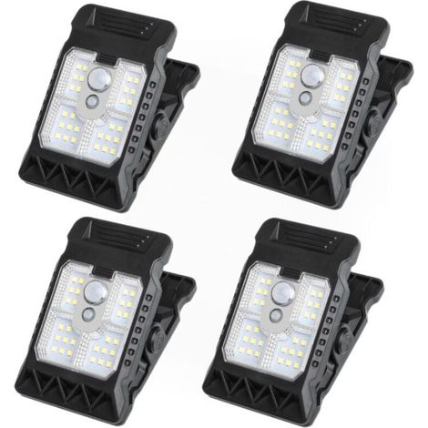 4pcs Lampe solaire à pince, Détecteur mouvement, Étanche IP65, Blanc chaud, Jardin Terrasse Allée (1/4)