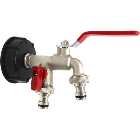 Ibc S60x6 Robinet de vidange en laiton à double sortie, vannes doubles 1/2", diamètre de sortie 1/2", diamètre d'entrée 60 Mm (1/5)