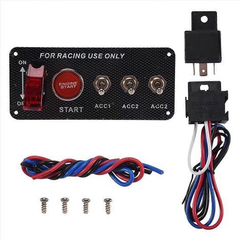 Bouton Démarrage Moteur 12V Contacteur Allumage Auto, 3 Interrupteurs Bascule Racing Push Start (1/5)