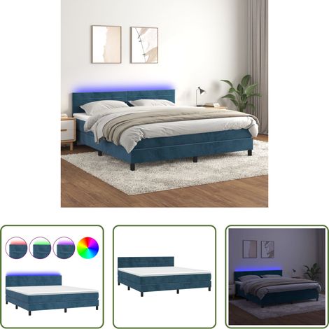 Matelas LED -  Sommier à lattes de lit avec matelas LED Bleu foncé 160x200 cm (1/5)