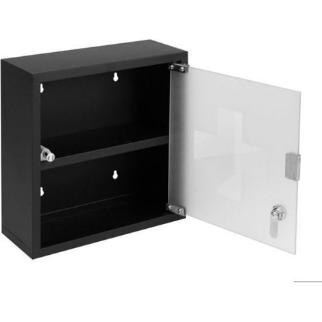 1 Armoire à pharmacie,Verre et acier inoxydable,Rangement médicaments et pansements,Noir ou blanc aléatoire,Salle de bain (1/2)