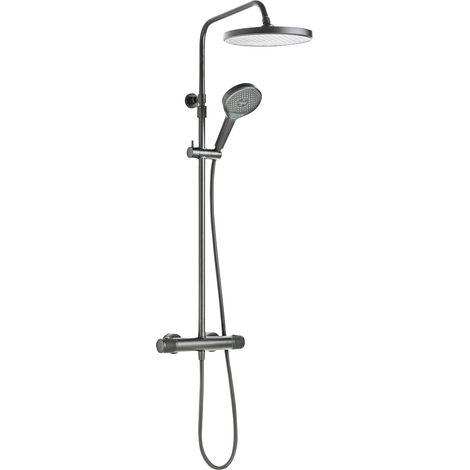 Collection  Colonne de douche, mitigeur thermostatique, robinetterie douche de tête effet pluie, douchette 3 jets, mat industriel GLAIA
