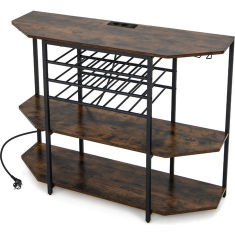 3 stufiges industrielles weinregal mit steckdosen flaschenregal glashaltern weinbarschrank braun