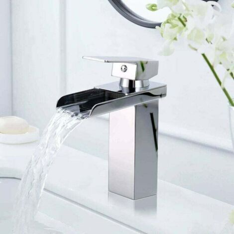 Robinet Salle de Bain Cascade, Mitigeur Lavabo Chromé, Ultra-Large 6cm, Eau Froide & Chaude Disponible, Acier Inoxydable, Valve en Céramique, Robinetterie Salle de Bain Design Moderne (1/4)